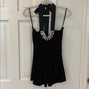 Sky Bejeweled Black Halter Top Size L